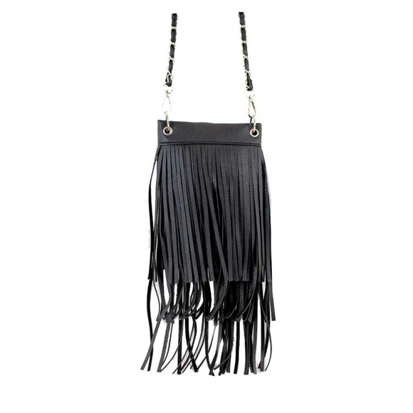 The chic Handbags - The Chic bag, black fringe Crossbody bag purse with silver hardware